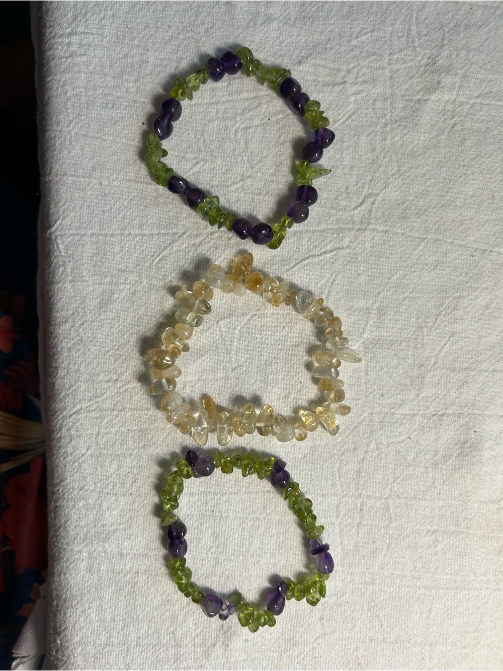 Beaded Gemstone Stretch Bracelet Trio - amethyst, peridot and citrine